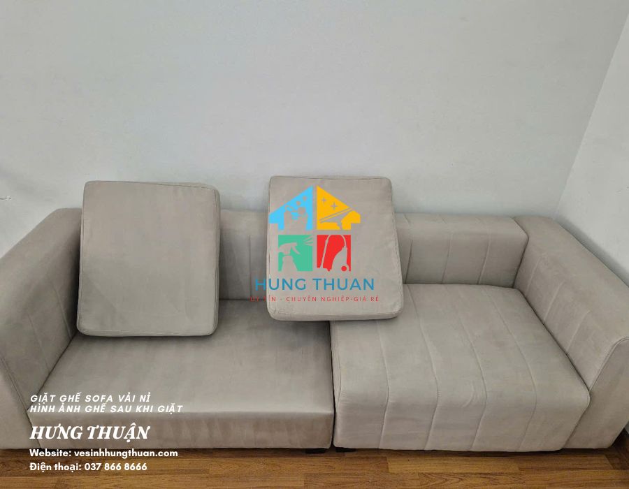 sofa vải nỉ sau khi vệ sinh