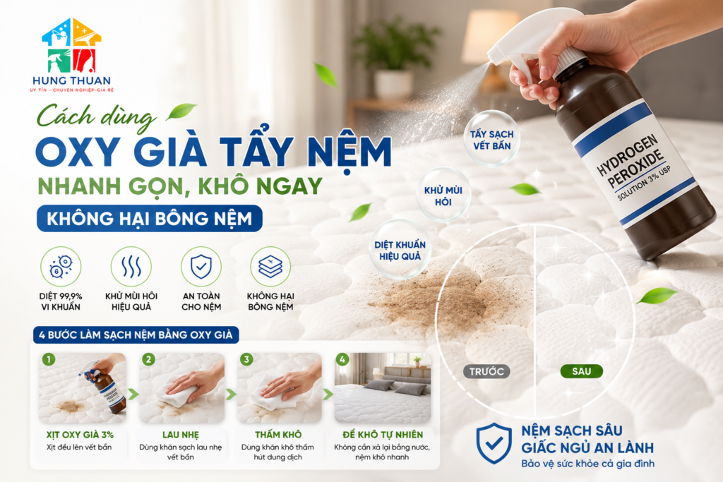 Cách dùng oxy già tẩy nệm