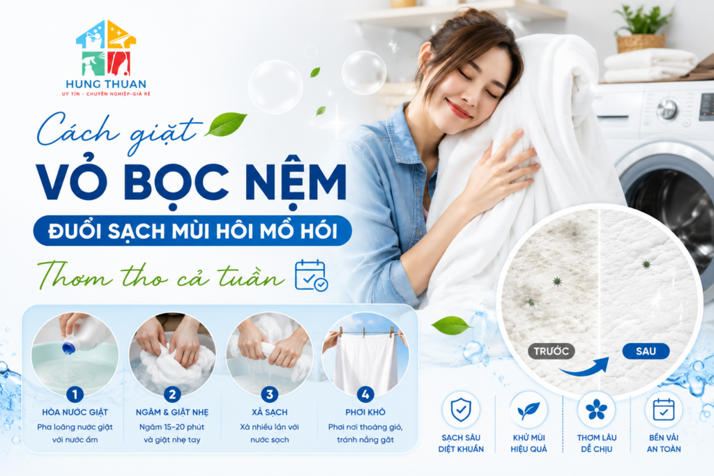 Cách giặt vỏ bọc nệm