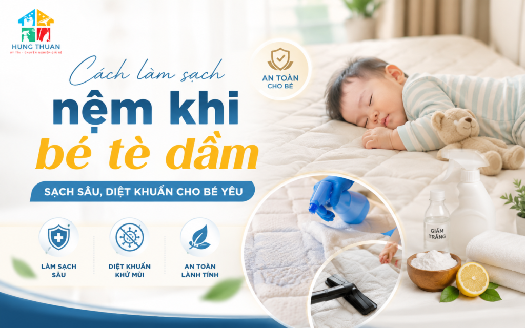 Cách làm sạch nệm khi bé tè dầm