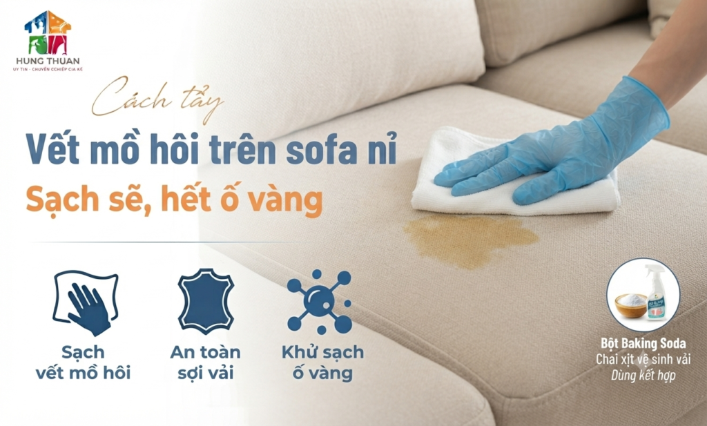 Cách tẩy vết mồ hôi trên sofa nỉ