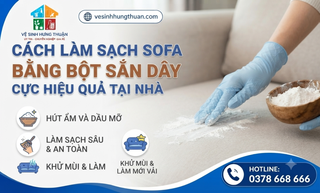 làm sạch sofa bằng bột sắn dây